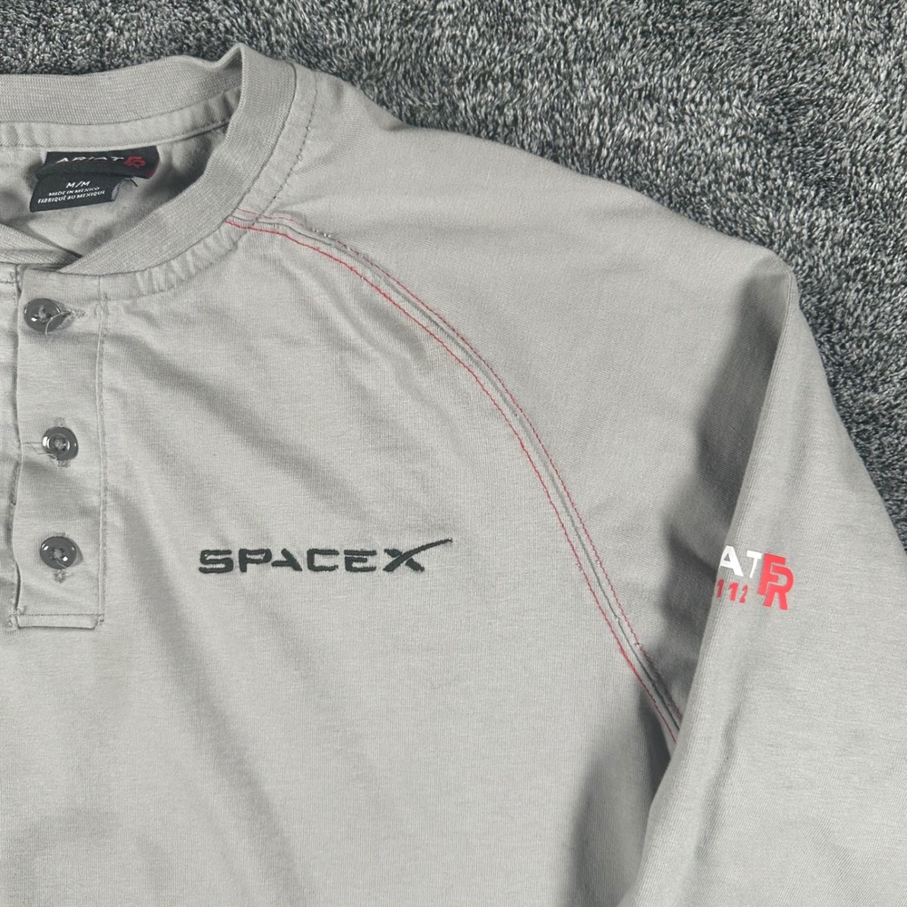 Ariat Henley Shirt Mens M SpaceX Gray Flame Resistant FR Long Sleeve Logo Tech